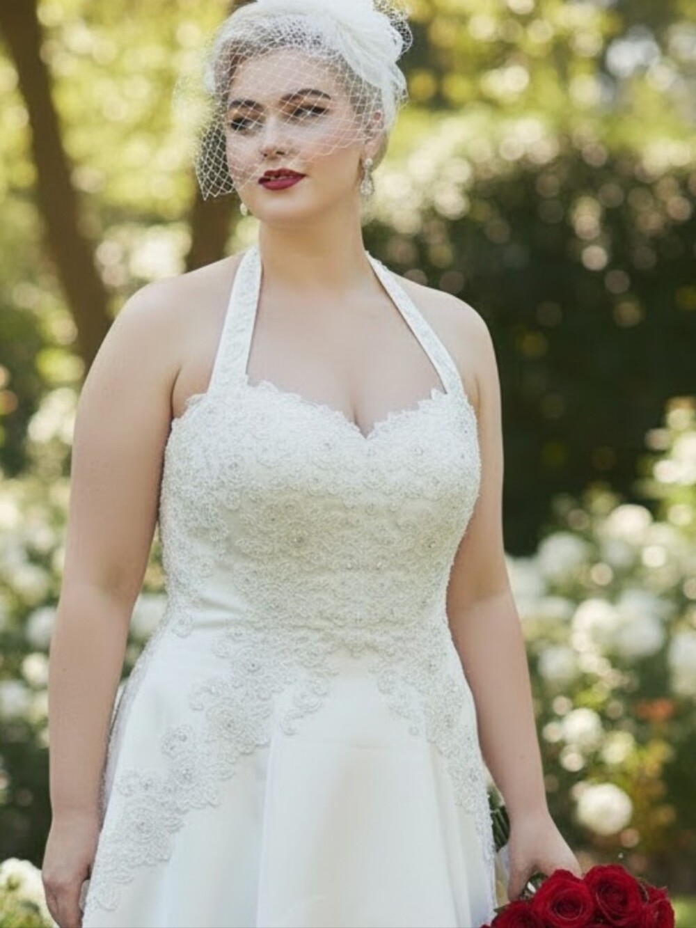 NWT Mori Lee White Halter Lace A-Line Bridal Gown - Size 14